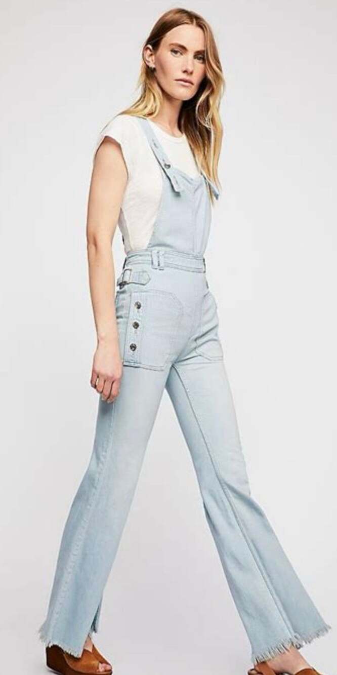 We the Free Utility sparrow denim overalls light wash Anthropologie